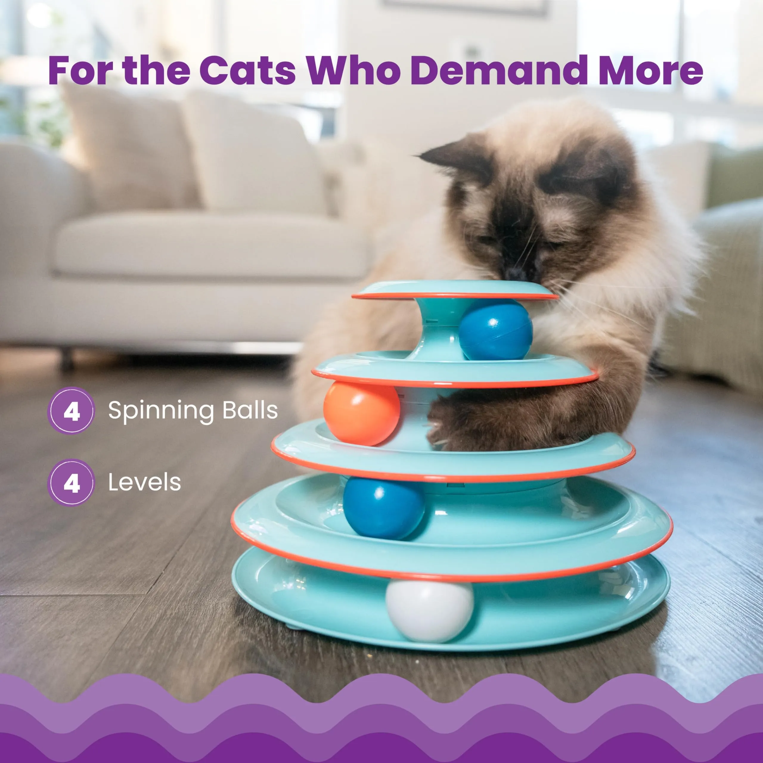 Petstages Tower of Tracks with Balls 3-Tiered Interactive Puzzle Cat Toy