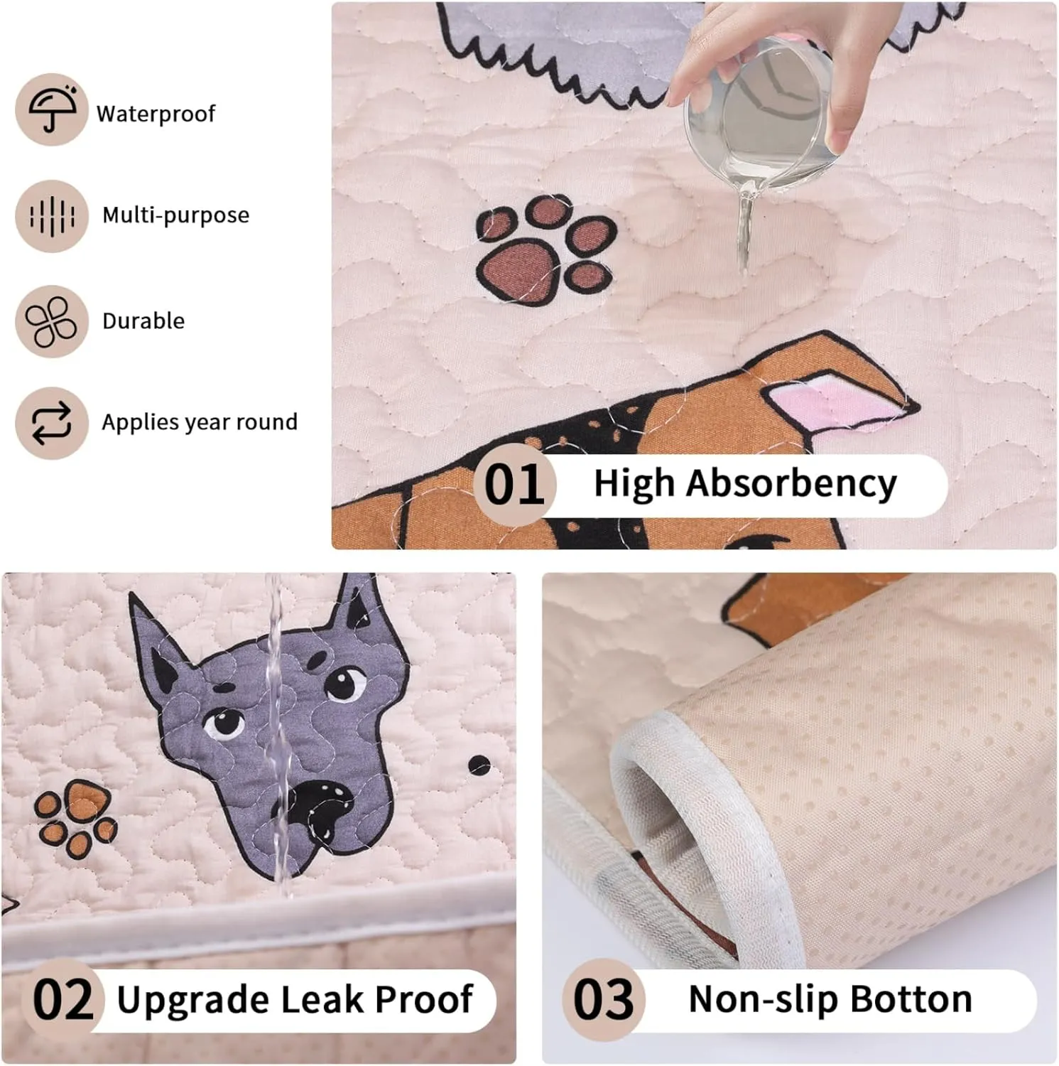 Puppy Playpen Mat Crate Pad, Reusable Dog Pee Pads Washable for Pet Training, Housebreaking, and Incontinence, Waterproof/Anti-Slip/Machine Washable (Woof woof, 38x38 Inch-2 Pack)