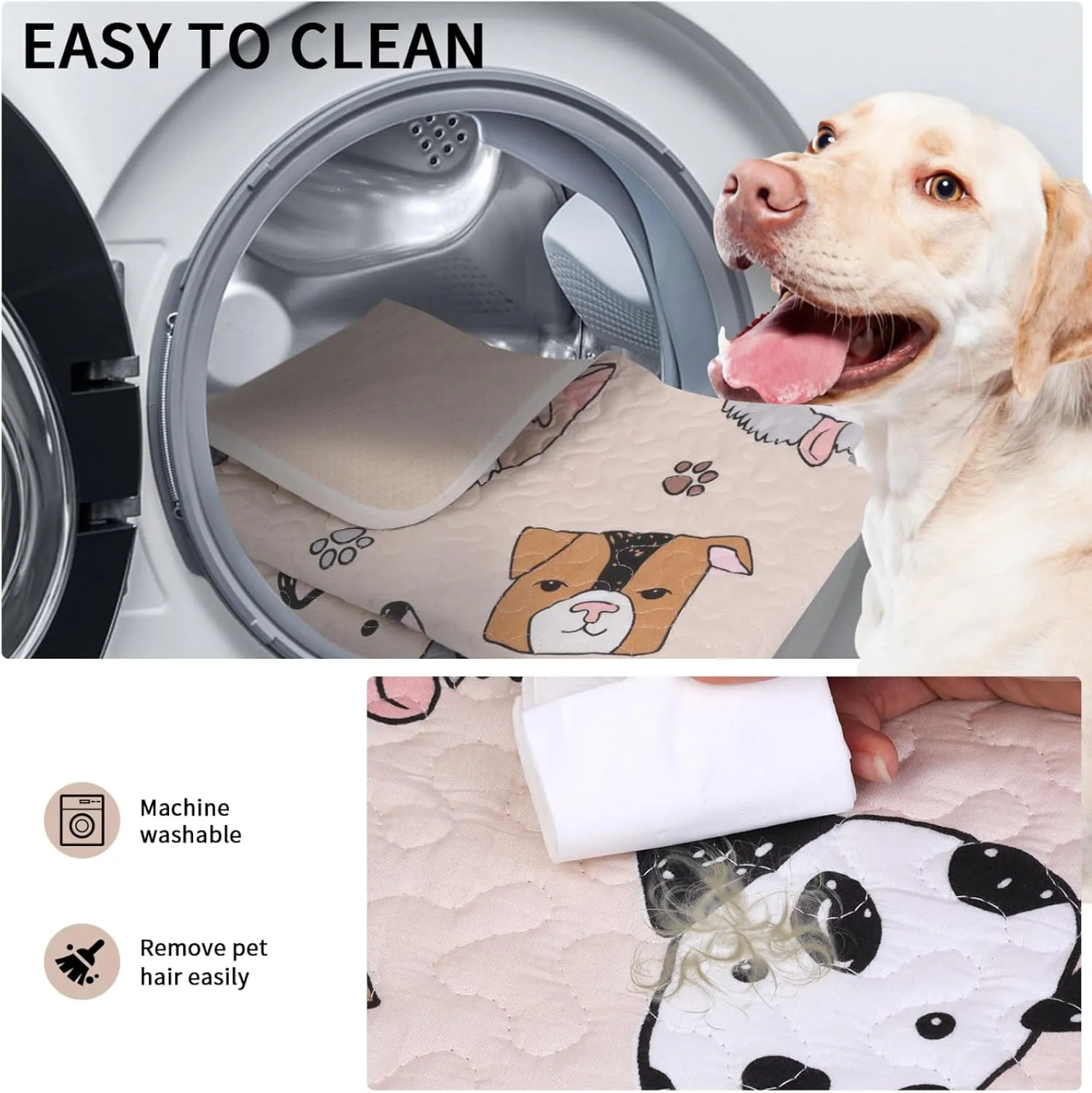 Puppy Playpen Mat Crate Pad, Reusable Dog Pee Pads Washable for Pet Training, Housebreaking, and Incontinence, Waterproof/Anti-Slip/Machine Washable (Woof woof, 38x38 Inch-2 Pack)