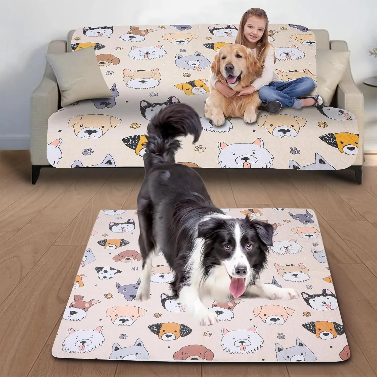 Puppy Playpen Mat Crate Pad, Reusable Dog Pee Pads Washable for Pet Training, Housebreaking, and Incontinence, Waterproof/Anti-Slip/Machine Washable (Woof woof, 38x38 Inch-2 Pack)