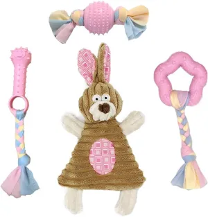 Puppy Toys for Teething Small Dogs Interactive Tiny Dog pet Chew Toy Soft Rubber Puppies Cute Pink Bunny, Small Breed 4-Pack