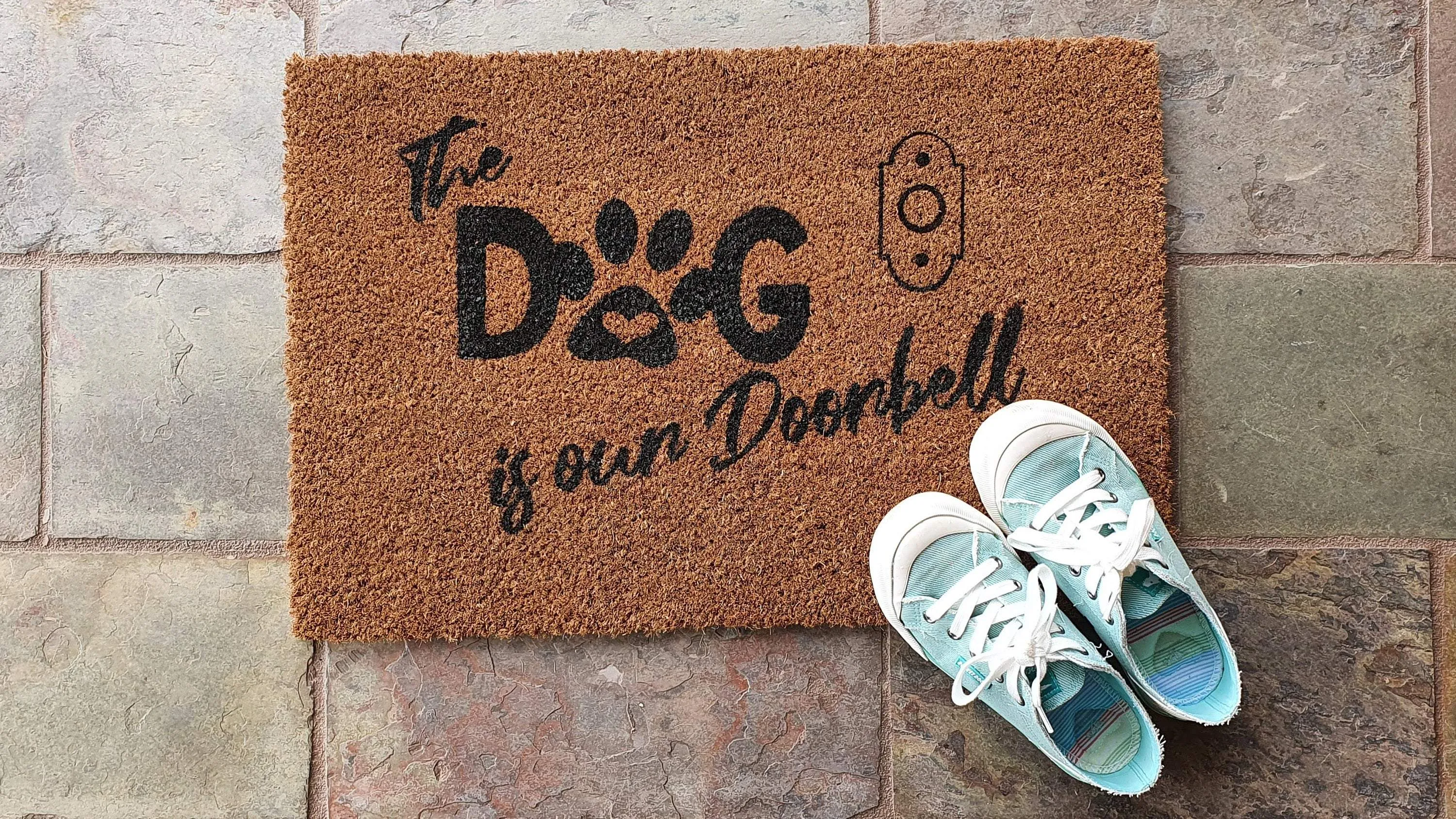 "The Dog is Our Doorbell" Coir Dog Doormat