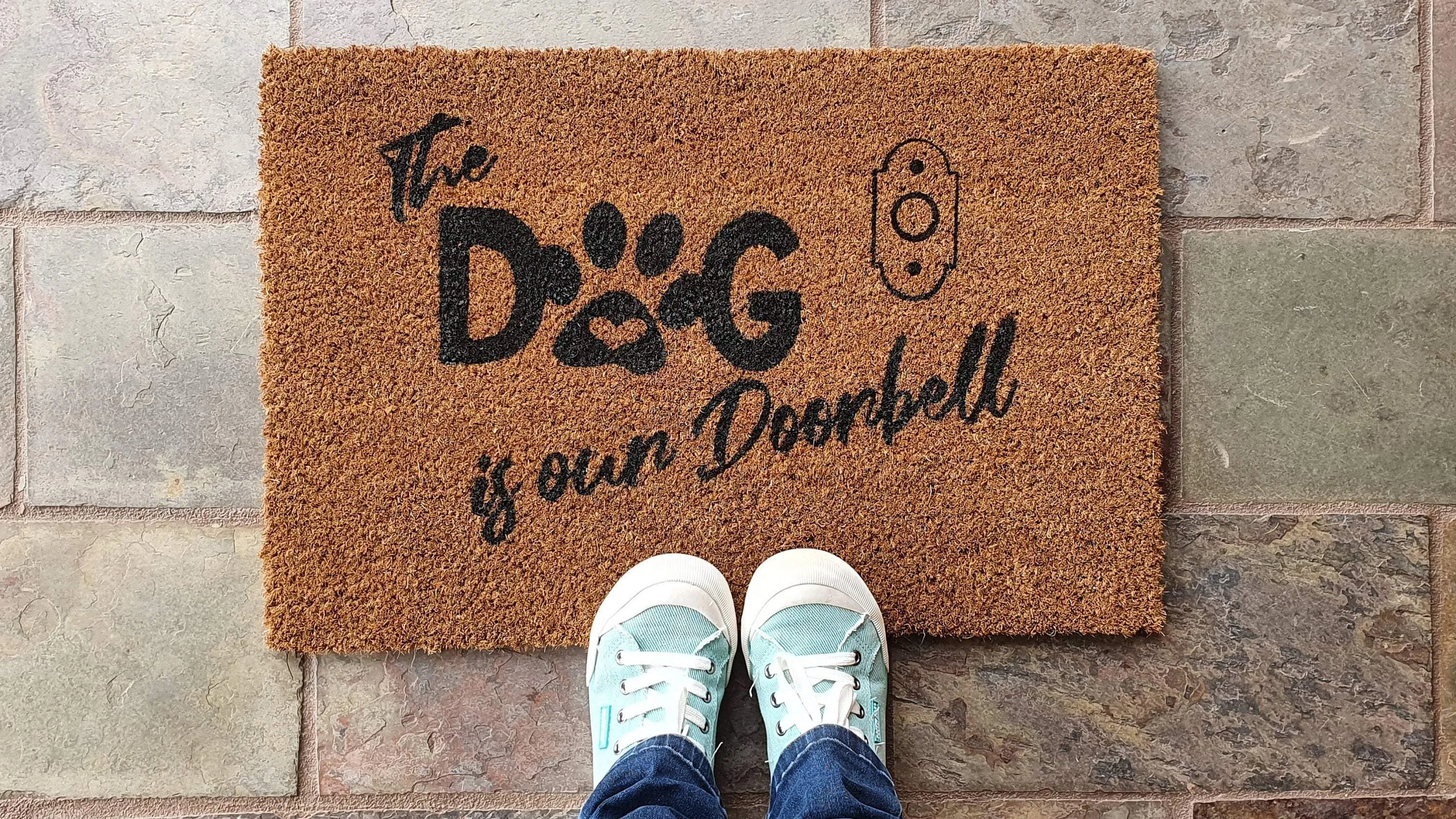 "The Dog is Our Doorbell" Coir Dog Doormat
