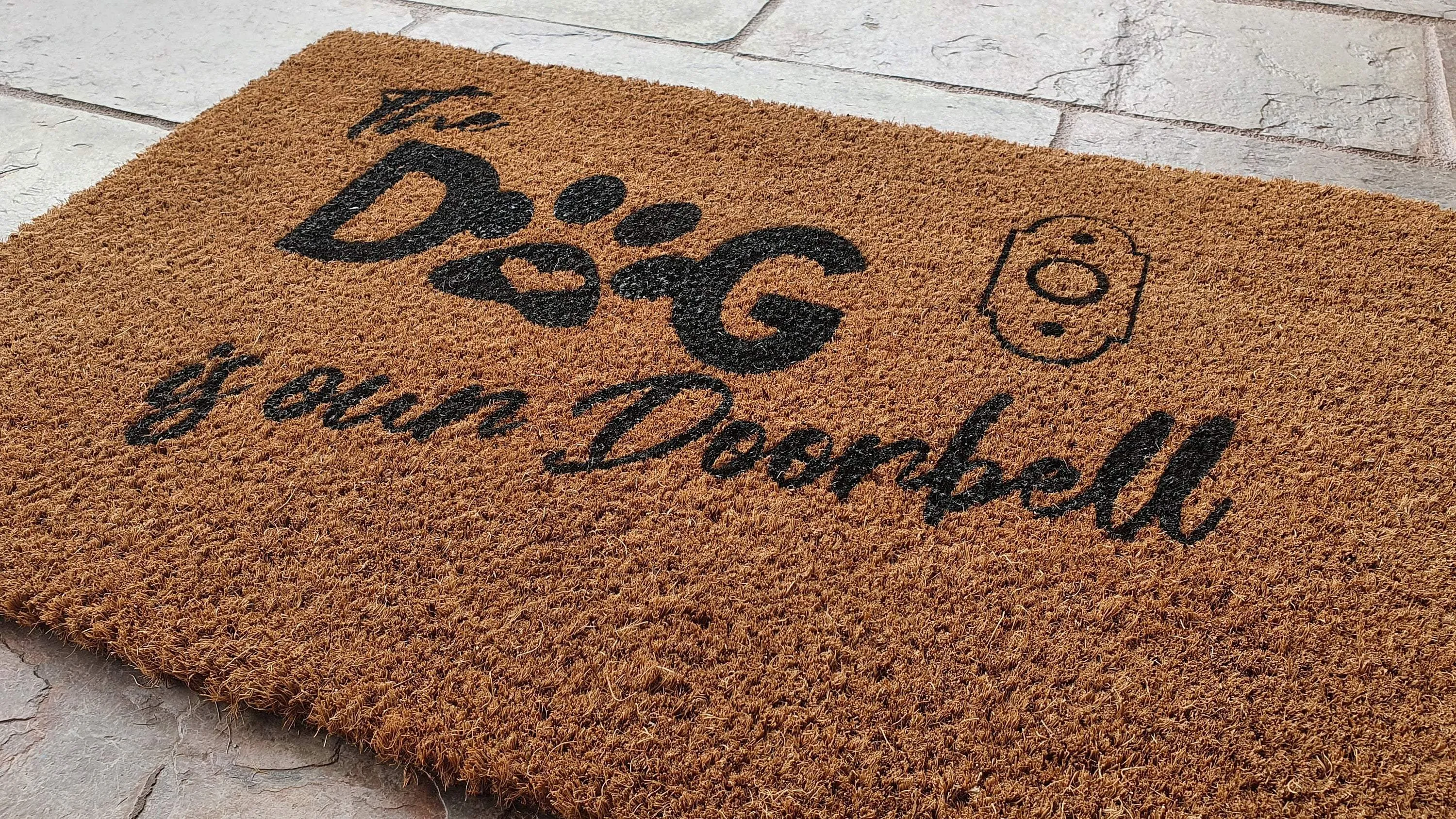 "The Dog is Our Doorbell" Coir Dog Doormat