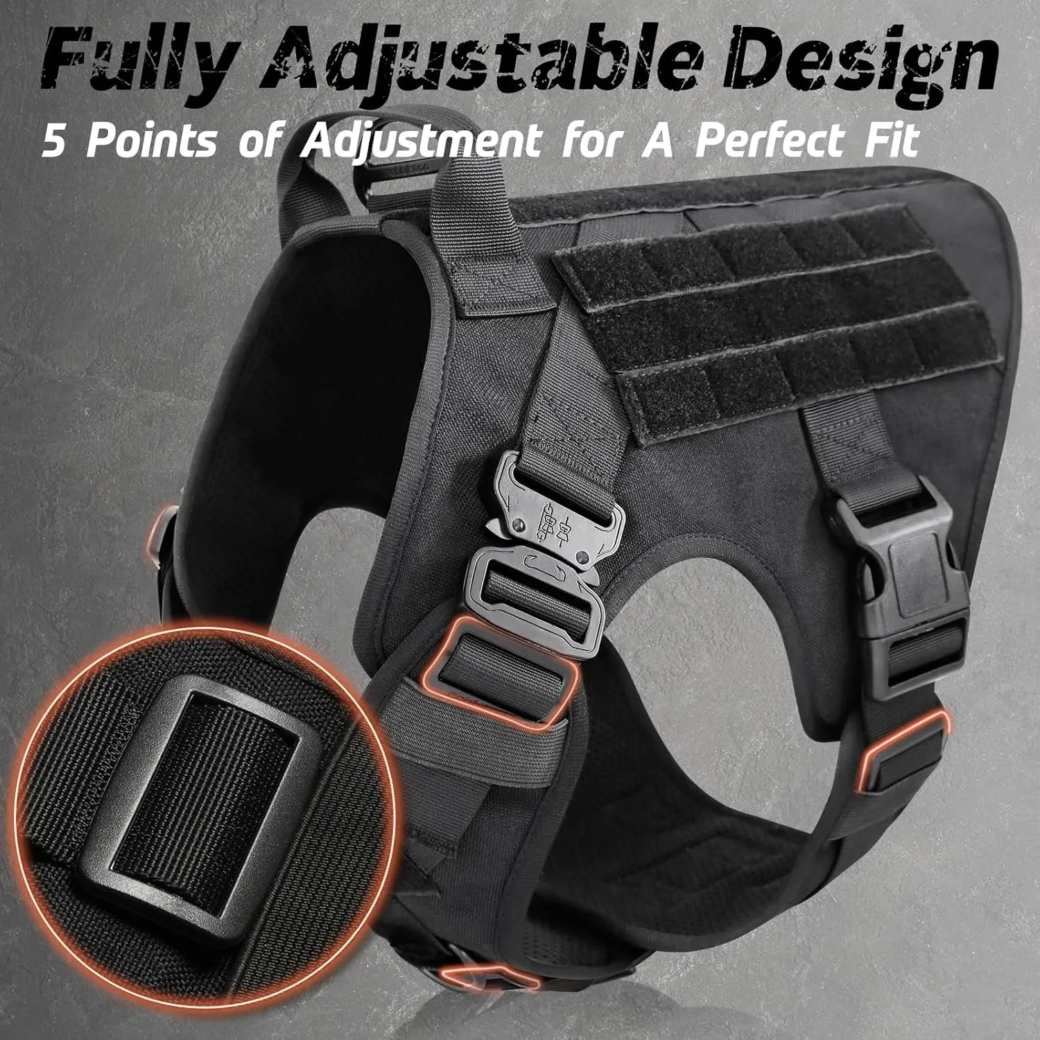 rabbitgoo Tactical Dog Harness for Large, Heavy Duty Pet Harness with Handle, No-Pull Service Vest Large Breed, Adjustable Military Dog Vest for Training Hunting Walking, Black, L