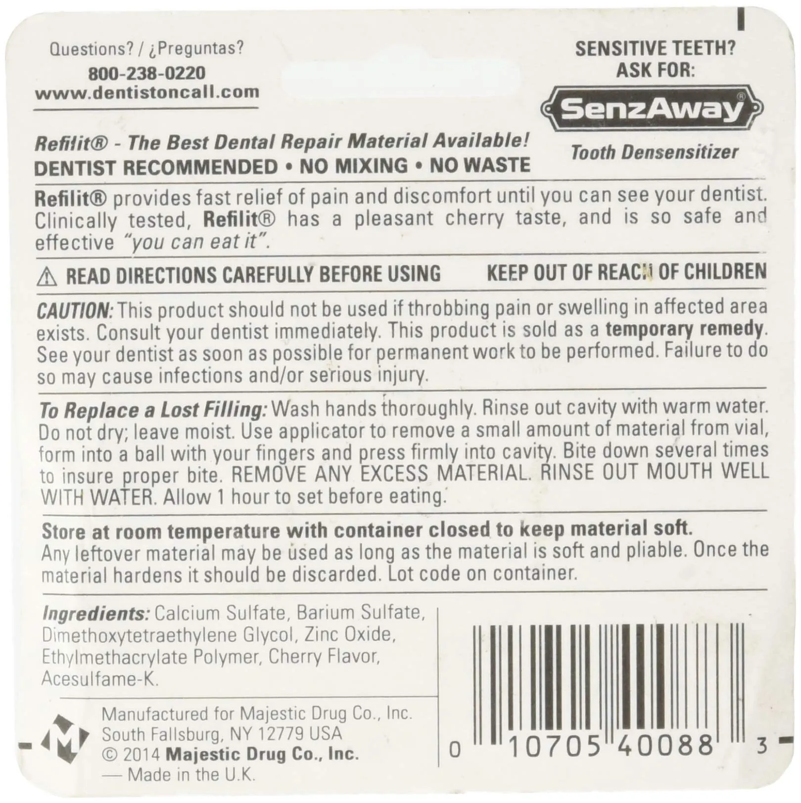 Refilit Maximum Strength Filling Material, Cherry Flavor