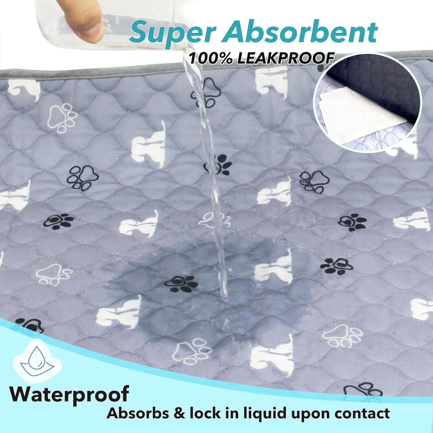 Reusable Potty Pads for Dogs - 2 Pack 18"x24" Washable Pee Pads Waterproof Puppy Pads with Non-Slip Backing, Super Absorbent & Leakproof Pet Training Pads for Potty, Crate, Playpen, Bed, Sofa