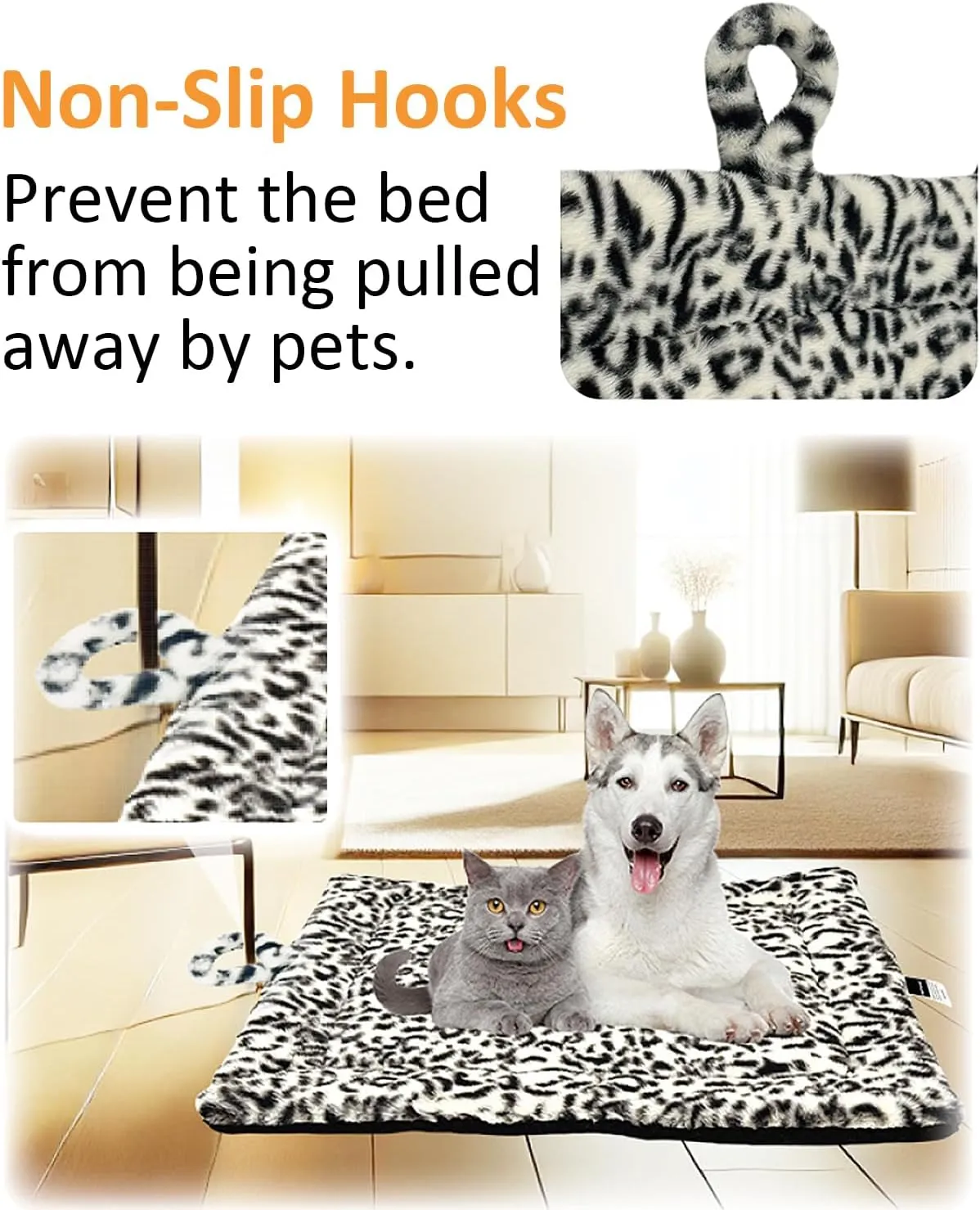 Self-Warming Cat Pad, Self-Heating Thermal Pet Mat for Indoor Outdoor Cats and Small Dogs Bed Mat for Sleeping, Non-Slip Hooks, 22 x 18 Inches, Black/White
