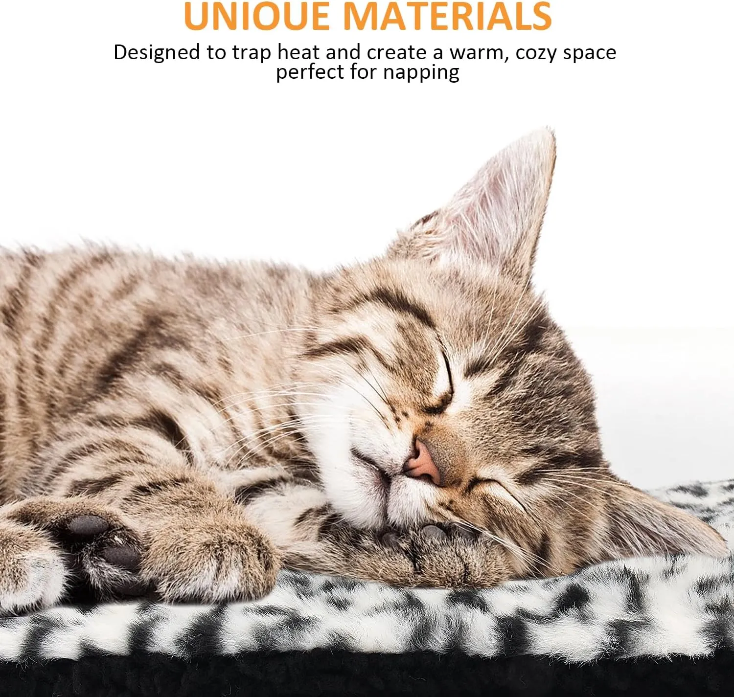Self-Warming Cat Pad, Self-Heating Thermal Pet Mat for Indoor Outdoor Cats and Small Dogs Bed Mat for Sleeping, Non-Slip Hooks, 22 x 18 Inches, Black/White
