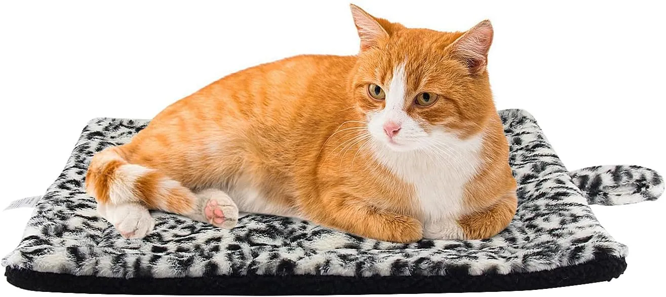 Self-Warming Cat Pad, Self-Heating Thermal Pet Mat for Indoor Outdoor Cats and Small Dogs Bed Mat for Sleeping, Non-Slip Hooks, 22 x 18 Inches, Black/White
