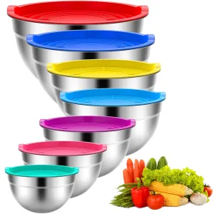 Stainless Steel Mixing Bowls Set - 7 Piece Metal Nesting Bowls for Kitchen - Various Sizes - Multi-Color