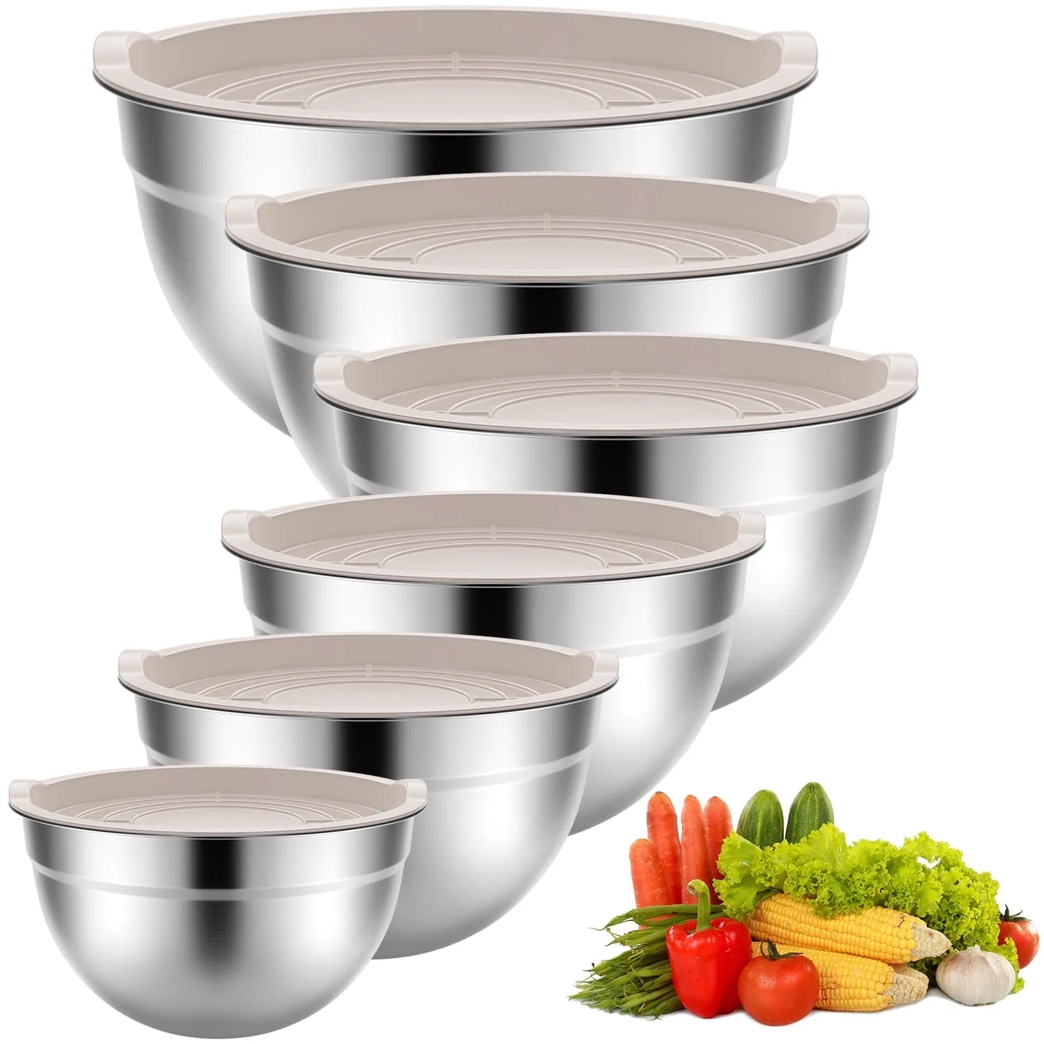 Stainless Steel Mixing Bowls Set - 7 Piece Metal Nesting Bowls for Kitchen - Various Sizes - Multi-Color
