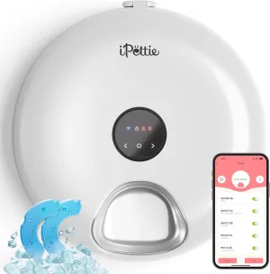 [Stainless Steel Tray Version] iPettie Donut Frost WiFi 6 Meal Automatic Wet Food Feeder with Ice Packs for Senior and Weak Pets, App Control Programmable Timer, Holds 6 x  lb. of Food, White