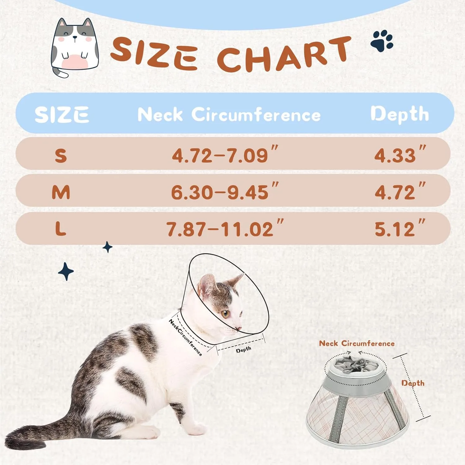 Supet Soft Air Mesh Cat Recovery Cone - Adjustable, Breathable Neck Cone Alternative for Small Kittens, Lightweight, Anti-Scratch