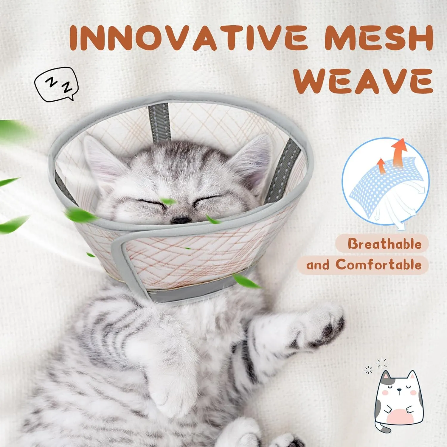 Supet Soft Air Mesh Cat Recovery Cone - Adjustable, Breathable Neck Cone Alternative for Small Kittens, Lightweight, Anti-Scratch