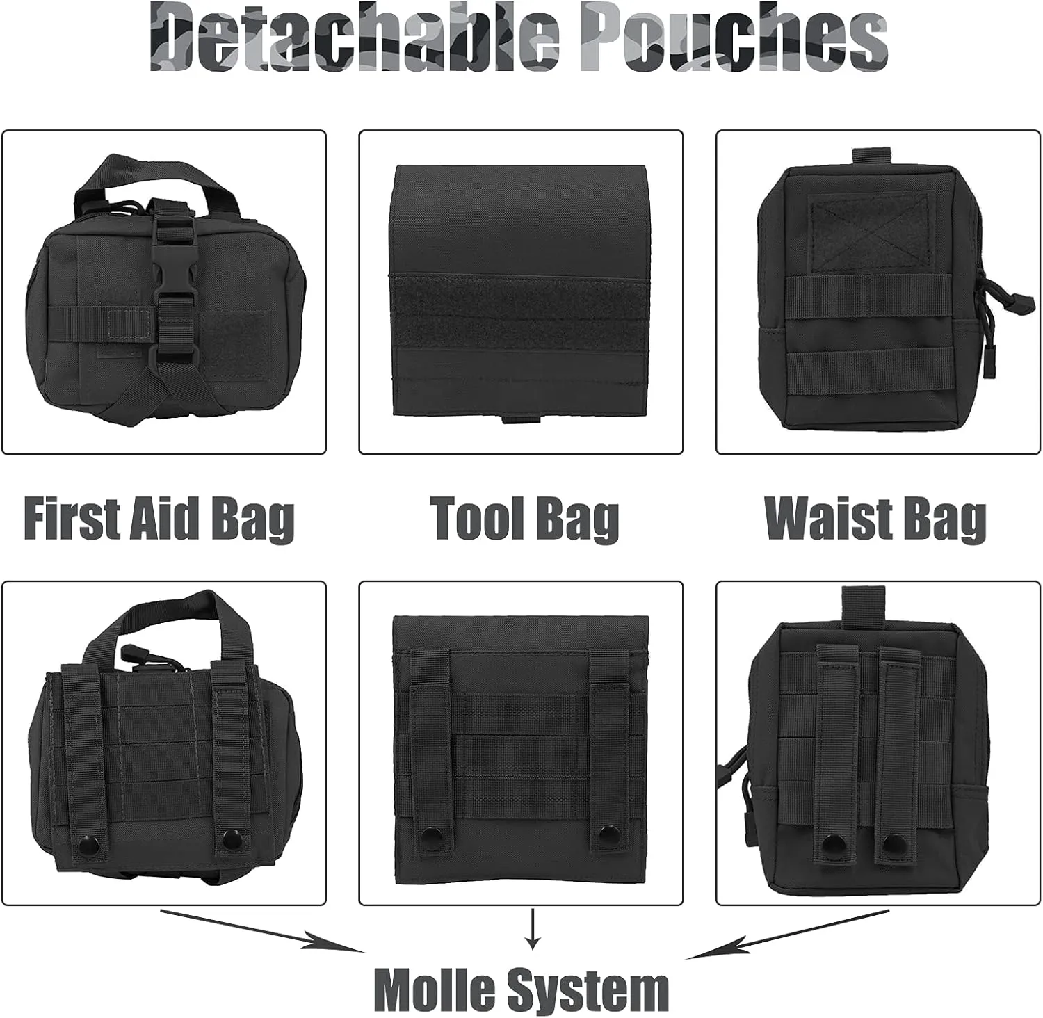 Tactical Dog Harness with Pouches,Dog Vest Harness for Large Medium Dogs No-Pull Adjustable Military Dog Harness with Handle Walking Hiking Training (Black, L)