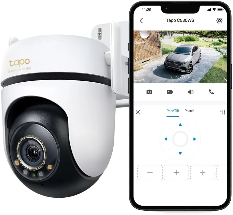 Tapo 3K 5MP Outdoor Pan/Tilt Security Wi-Fi Camera  360 View, Free Person/Vehicle Detection, Starlight Color Night Vision, IP66, Sound and Light Alarm, Works w/Alexa and Google Home, VistaCam 360