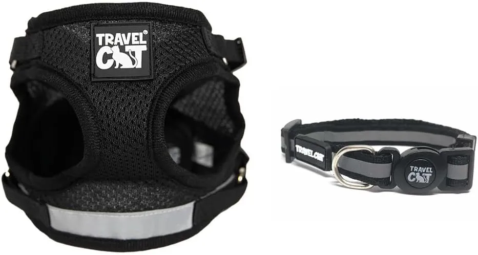 Travel Cat Adjustable Harness and Leash Set   Breakaway Collar for Cats - Secure, Escape-Proof Outdoor Walking Kit (Small, Black)
