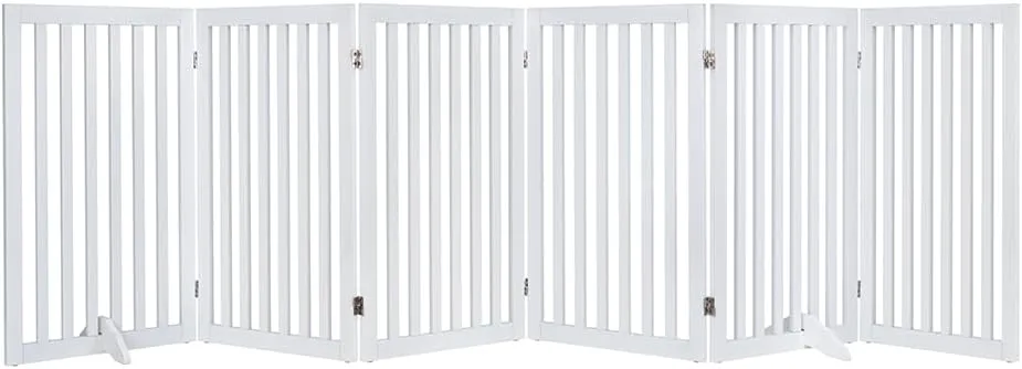 unipaws 120" Extra Wide Pet Gate, Free Standing Dog Gate for Doorways, Stairs, Foldable Gate & Room Divider, Wooden Puppy Playpen, Expandable Barrier for The House, Indoor Use (36" H, White)
