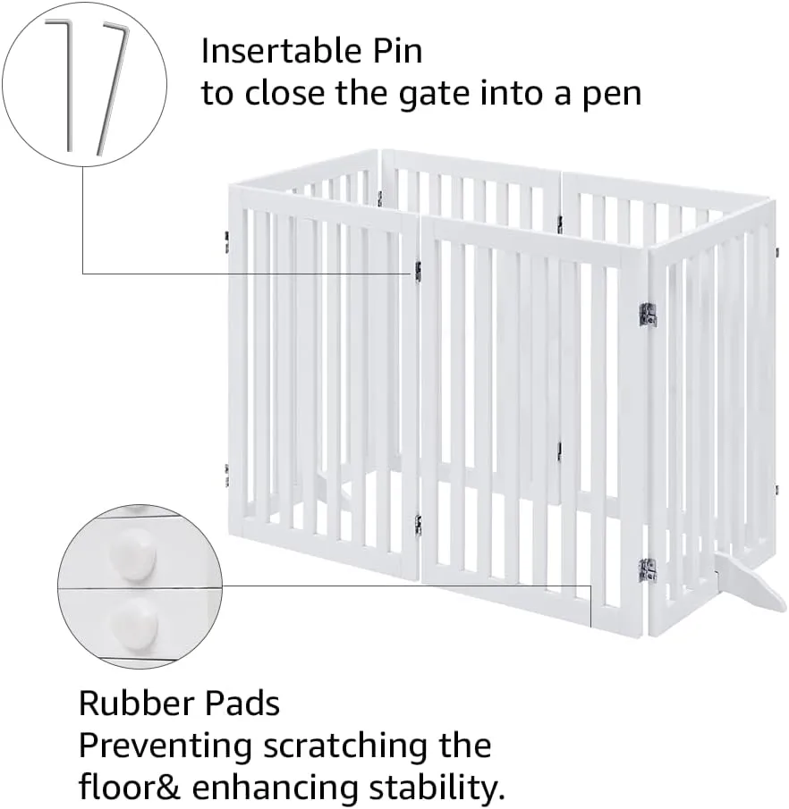 unipaws 120" Extra Wide Pet Gate, Free Standing Dog Gate for Doorways, Stairs, Foldable Gate & Room Divider, Wooden Puppy Playpen, Expandable Barrier for The House, Indoor Use (36" H, White)