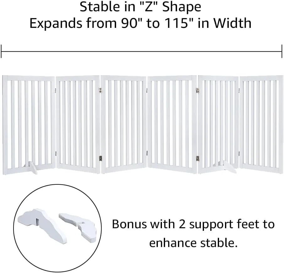 unipaws 120" Extra Wide Pet Gate, Free Standing Dog Gate for Doorways, Stairs, Foldable Gate & Room Divider, Wooden Puppy Playpen, Expandable Barrier for The House, Indoor Use (36" H, White)
