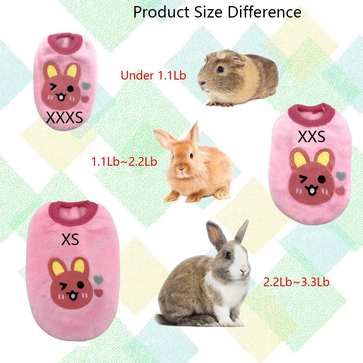 Vehomy 4Pcs Rabbit Bunny Clothes Guinea Pig Clothes Costume Small Pet Cozy Fleece Vest Warm T-Shirt Sweater for Ferret Teacup Poodles Puppy Kitten and Other Small Animals 3XS