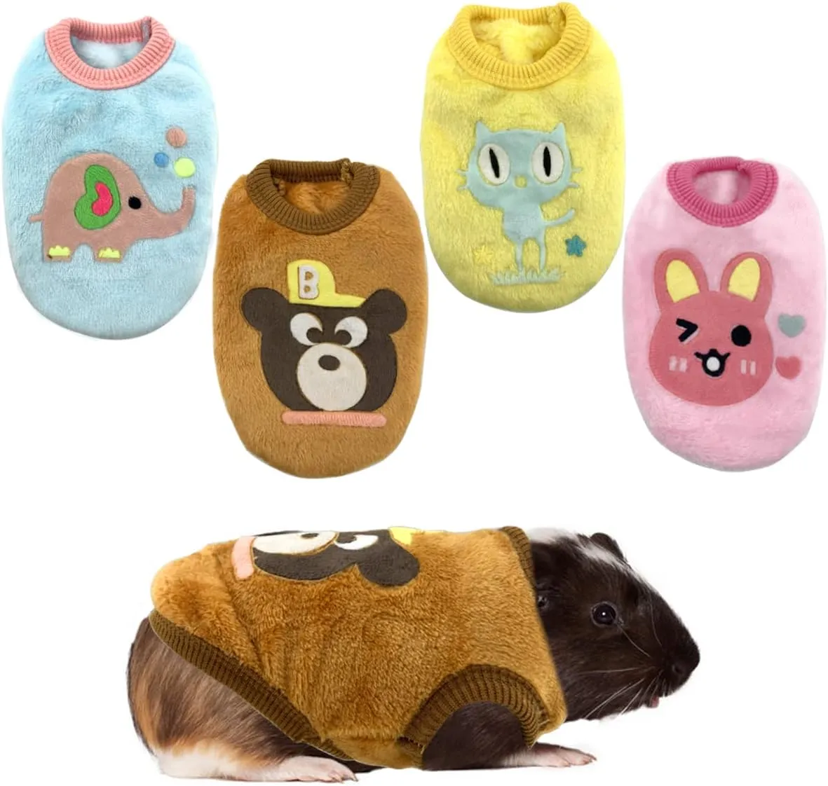 Vehomy 4Pcs Rabbit Bunny Clothes Guinea Pig Clothes Costume Small Pet Cozy Fleece Vest Warm T-Shirt Sweater for Ferret Teacup Poodles Puppy Kitten and Other Small Animals 3XS