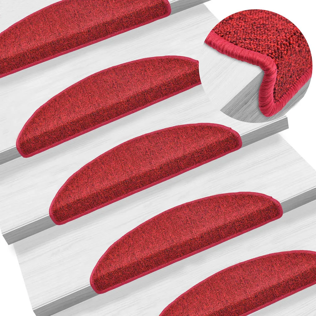 vidaXL Carpet Stair Treads 15 pcs Bordeaux Red 56x17x3 cm