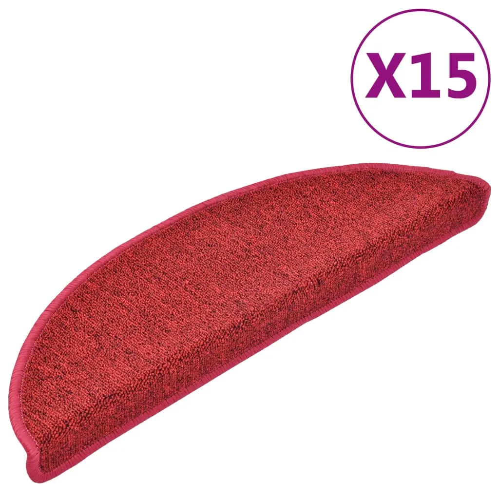 vidaXL Carpet Stair Treads 15 pcs Bordeaux Red 56x17x3 cm