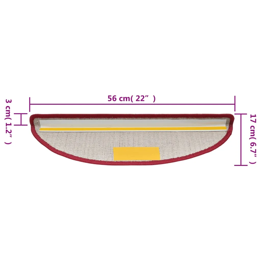 vidaXL Carpet Stair Treads 15 pcs Bordeaux Red 56x17x3 cm