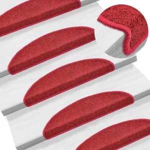 vidaXL Carpet Stair Treads 15 pcs Bordeaux Red 56x17x3 cm