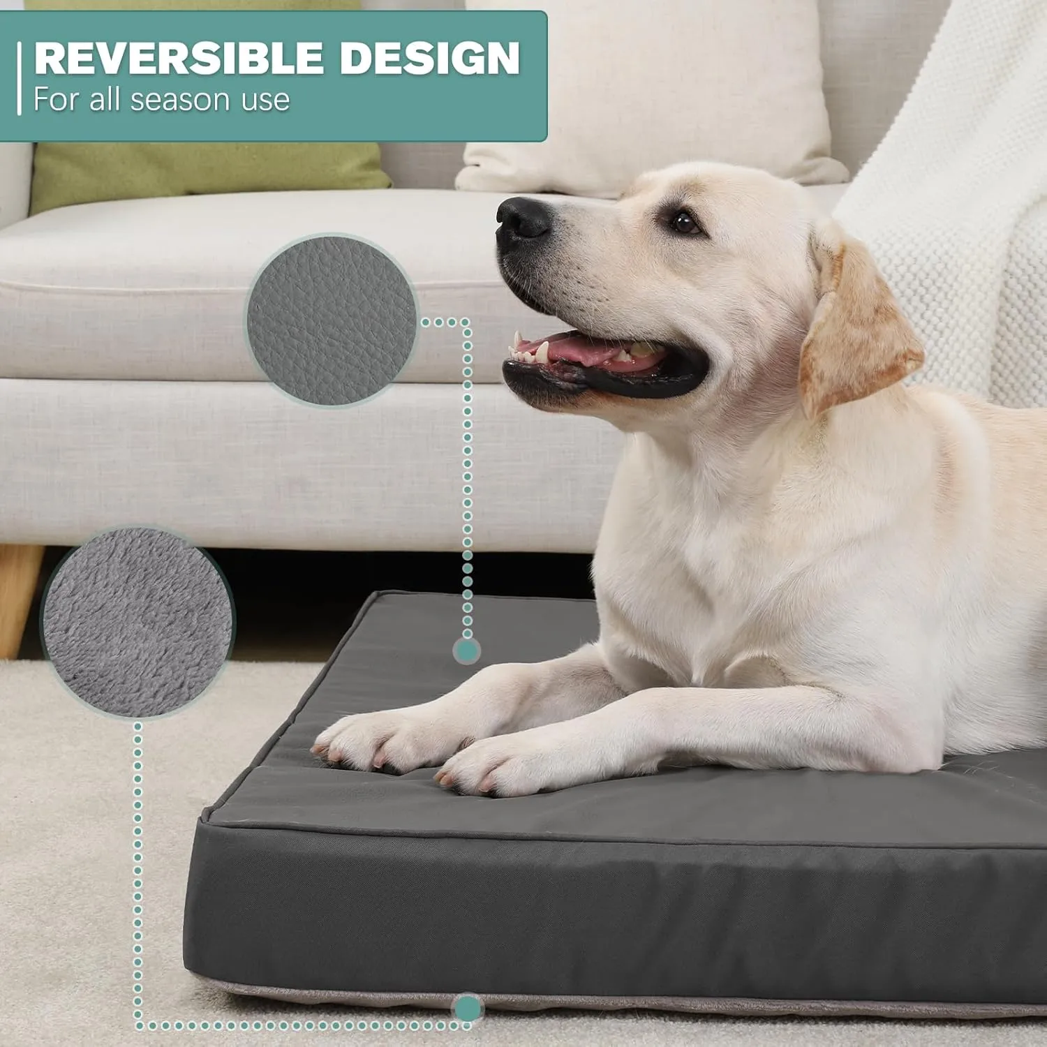 Waterproof Dog Beds Large Sized Dogs, Washable Orthopedic Pet Bed with Removable Cover Reversible, Foam Pets Bed Anti-Slip Bottom, 36"x27", Gray