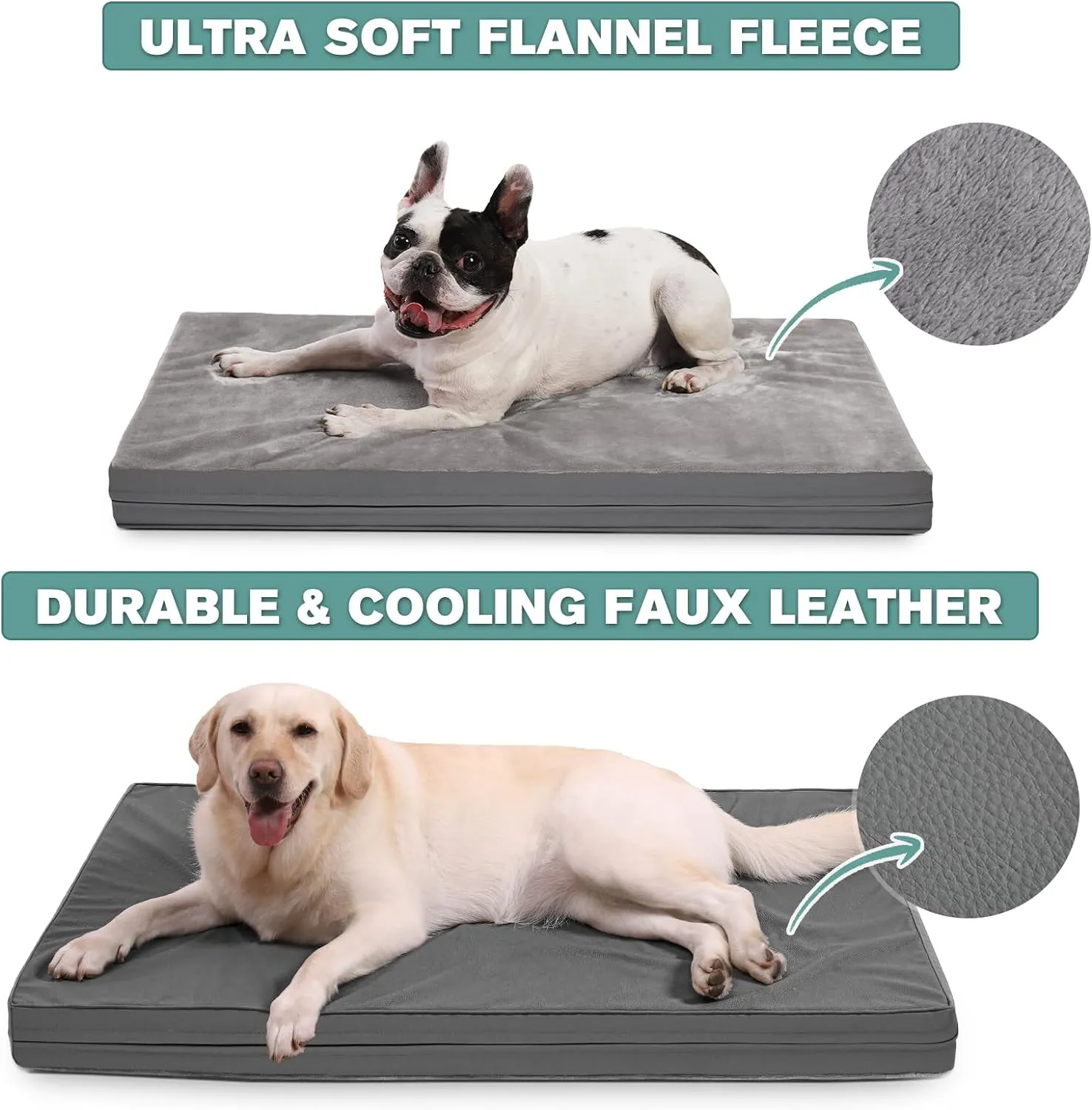 Waterproof Dog Beds Large Sized Dogs, Washable Orthopedic Pet Bed with Removable Cover Reversible, Foam Pets Bed Anti-Slip Bottom, 36"x27", Gray