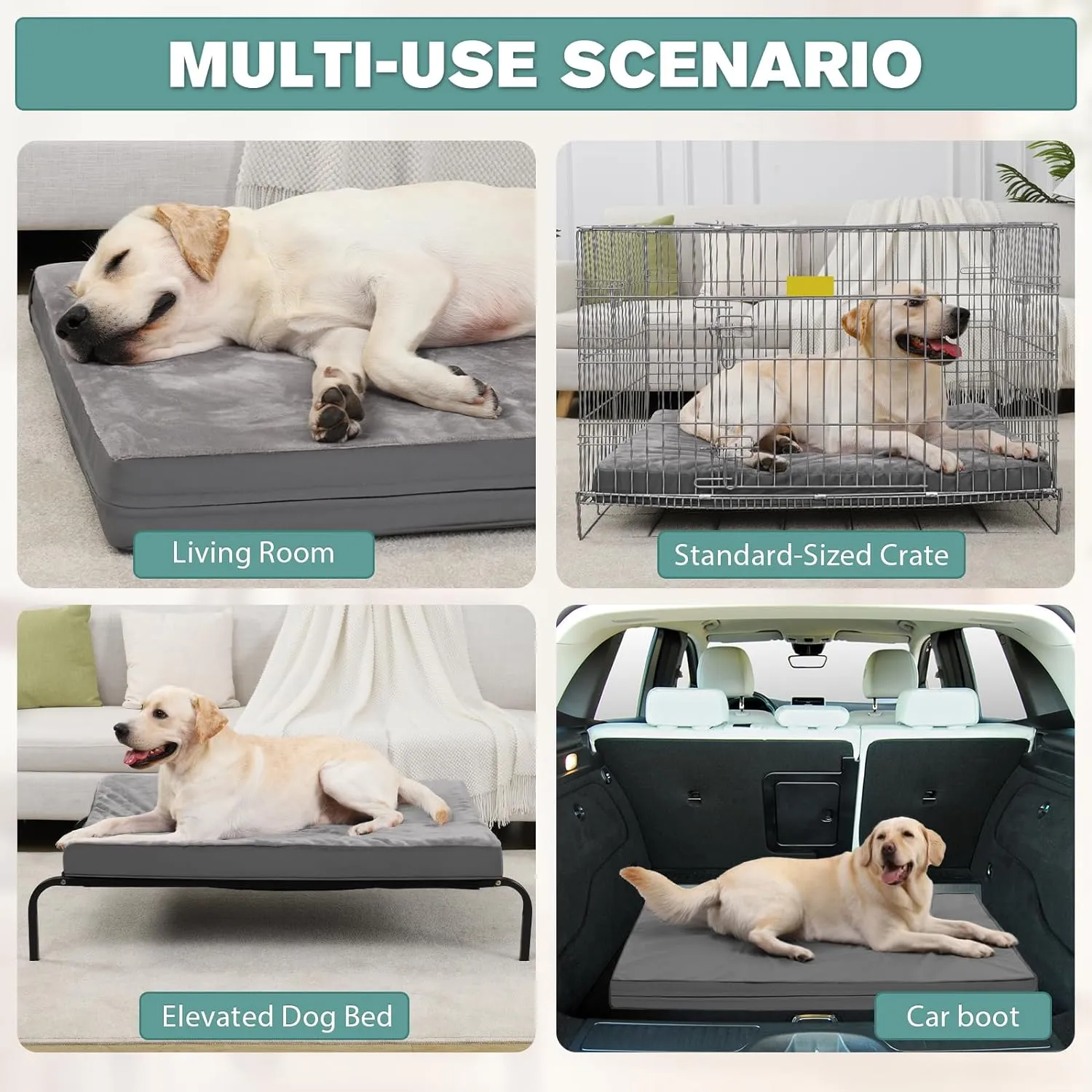 Waterproof Dog Beds Large Sized Dogs, Washable Orthopedic Pet Bed with Removable Cover Reversible, Foam Pets Bed Anti-Slip Bottom, 36"x27", Gray
