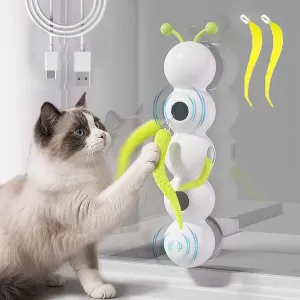 Whirlie Cat Toy Smart Motion Cat Toy with Worm Design,Happy Luna Interactive Automatic Teaser for Wall and Window Mounted,Promotes Exercise & Mental for Indoor Cats Hunting,Jumping