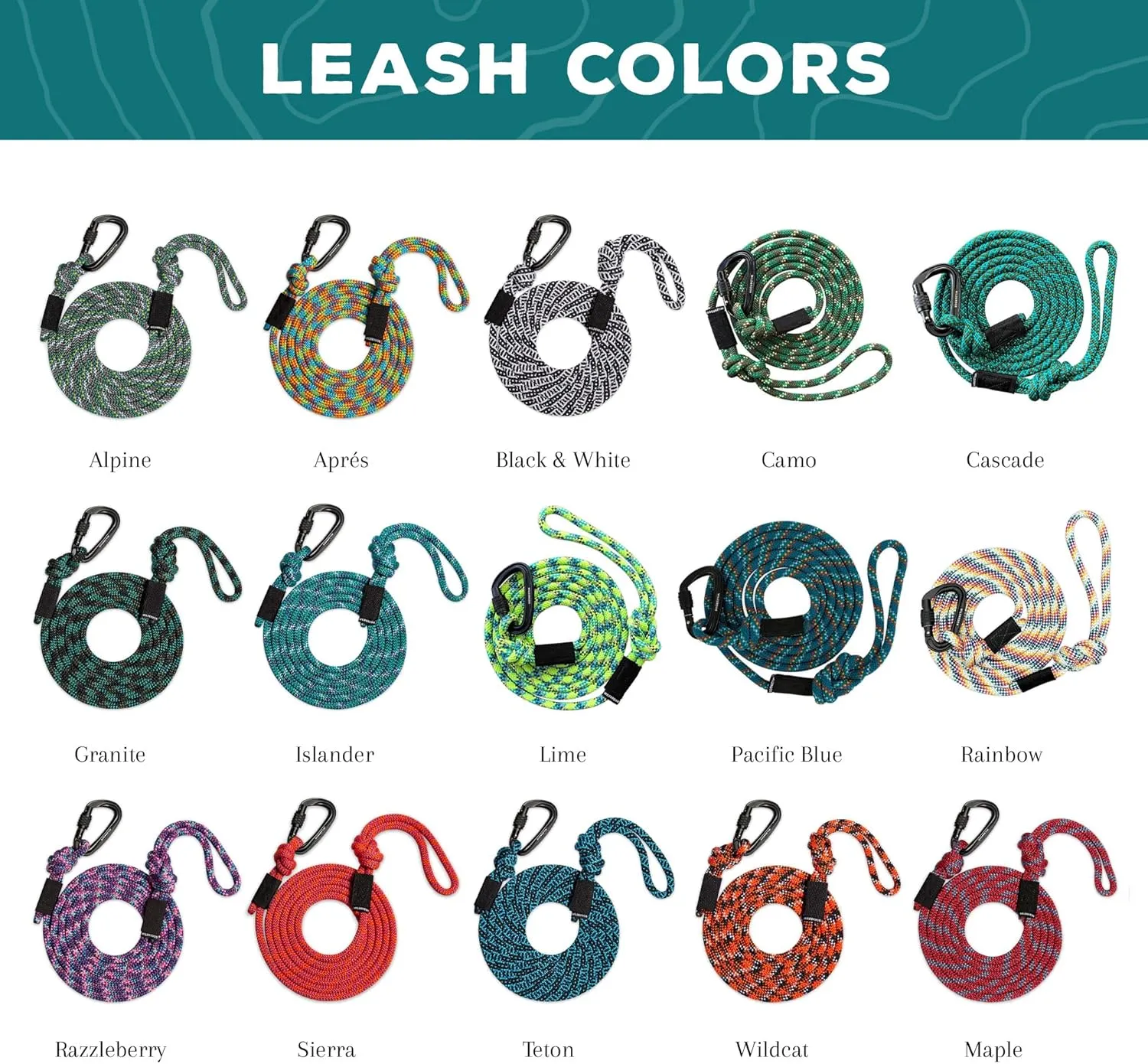 Wilderdog Carabiner Climbing Rope Dog Leash for Medium & Large Dogs - 5ft - Cascade