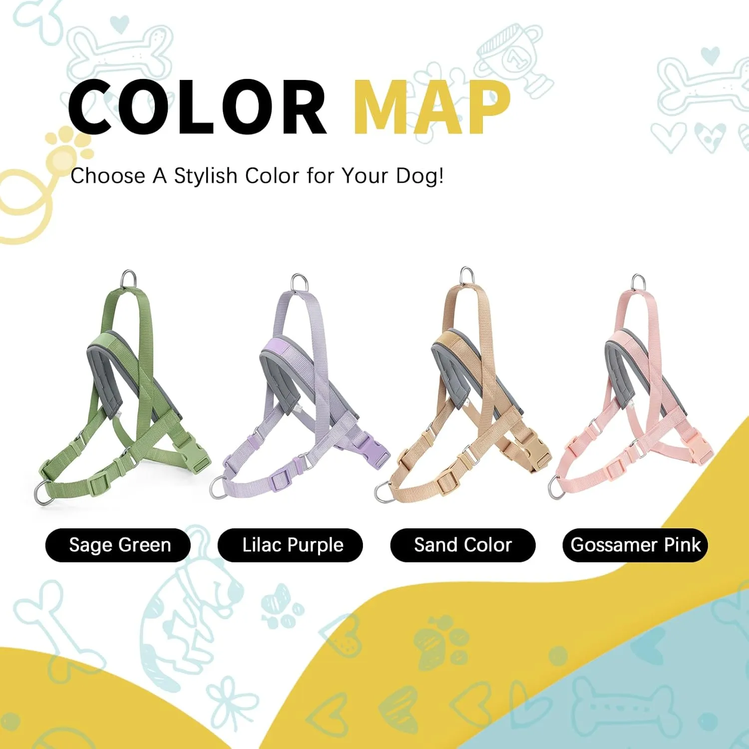 Wisedog No Pull Dog Harness - Adjustable Webbing Dog Halter Harness with Reflective Soft Padded for Large Dogs(Lilac Purple, L|Neck=18.5"-22"/Chest=27"-35.5")