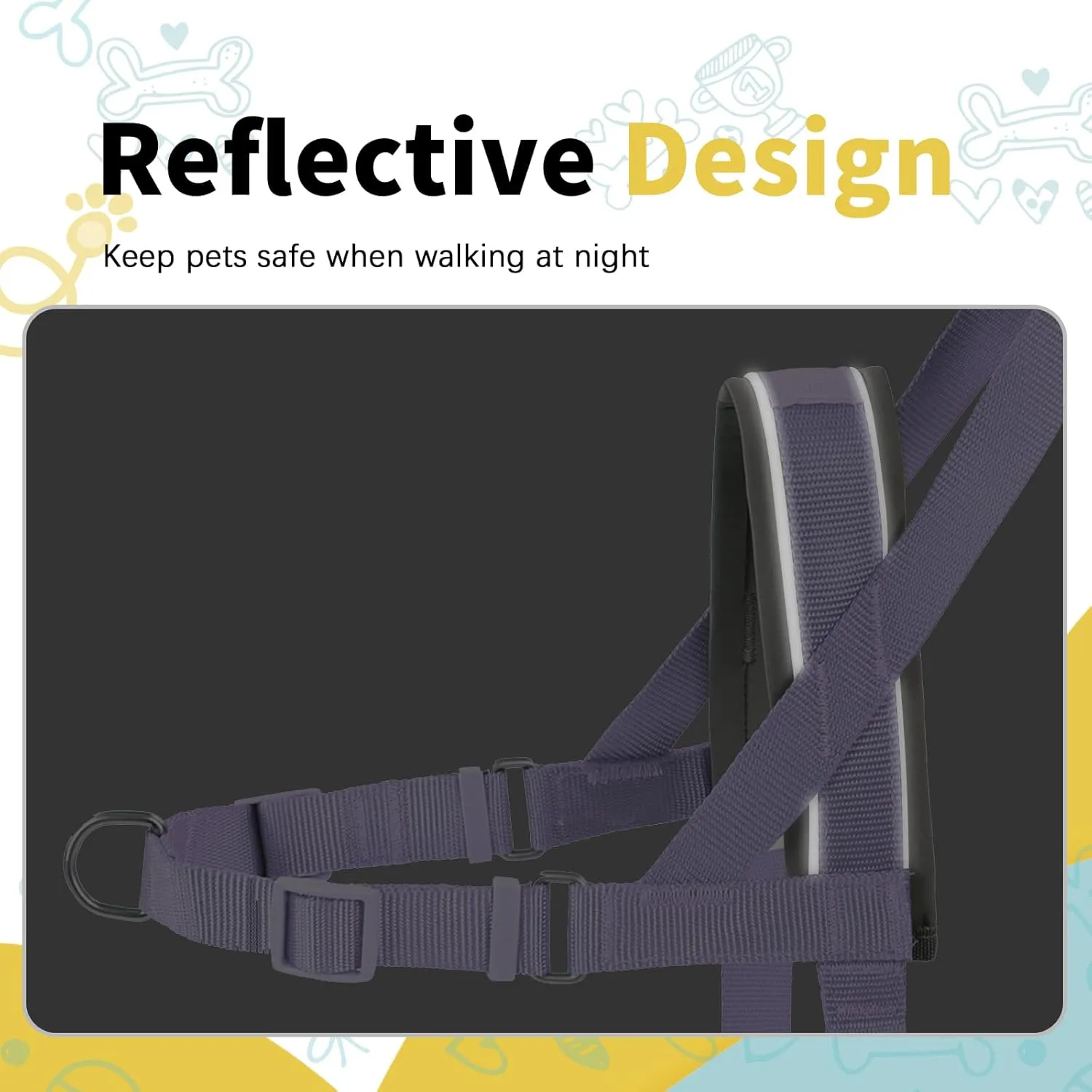 Wisedog No Pull Dog Harness - Adjustable Webbing Dog Halter Harness with Reflective Soft Padded for Large Dogs(Lilac Purple, L|Neck=18.5"-22"/Chest=27"-35.5")