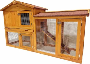 Wooden Chicken Coop Rabbit Hutch, Multi-Level Hen House with Safety Features, Spacious Pet Habitat for Small Animals, Poultry Cage with Slide-Out Tray Viewing Windows for Backyard Outdoor