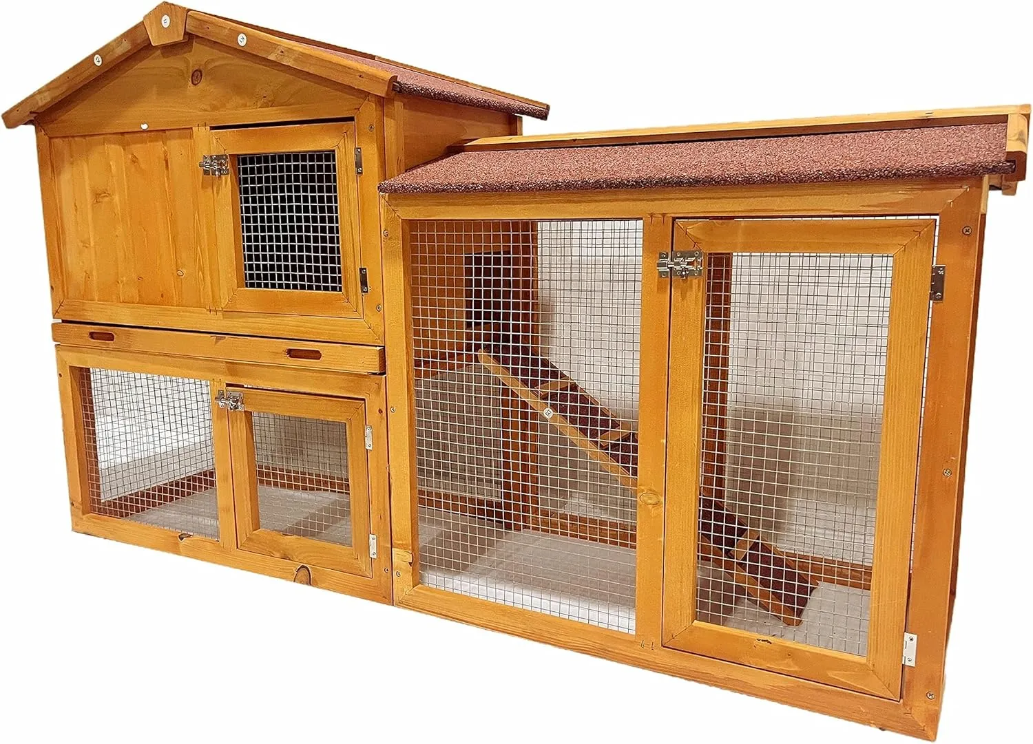 Wooden Chicken Coop Rabbit Hutch, Multi-Level Hen House with Safety Features, Spacious Pet Habitat for Small Animals, Poultry Cage with Slide-Out Tray Viewing Windows for Backyard Outdoor