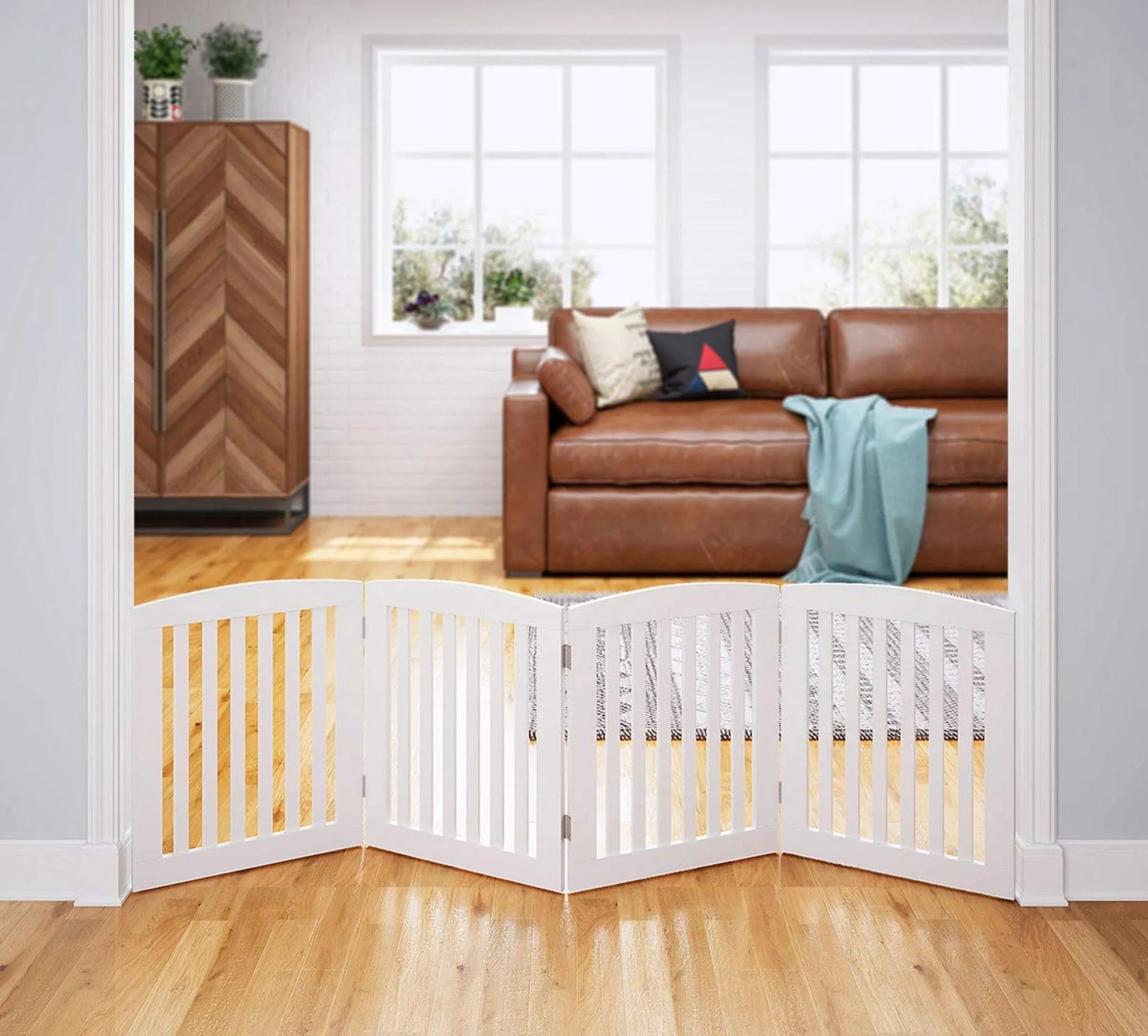 Wooden Portable Safety Pet Fence Gate Partition For Kids (4 Panel)