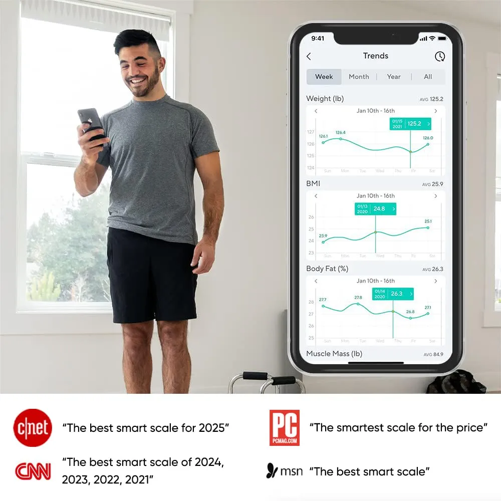 Wyze Smart Scale X - FSA/HSA Eligible - Digital Bathroom Scale for Body Weight, BMI, Body Fat, Muscle Mass, Heart Rate Monitor | Sync with Health Apps | for People, Baby & Pet, 400 lbs (Black)